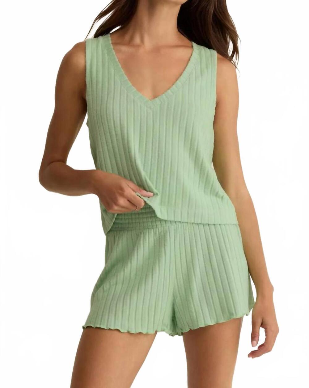 NEW Z SUPPLY sloane v neck rib tank and dawn smocked short set in sprout